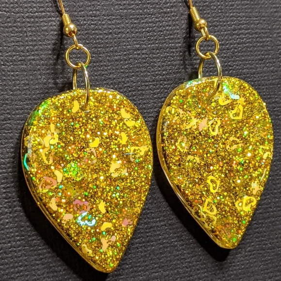 Gold Glitter Drop Resin Dangle Earrings - Picture 3 of 6